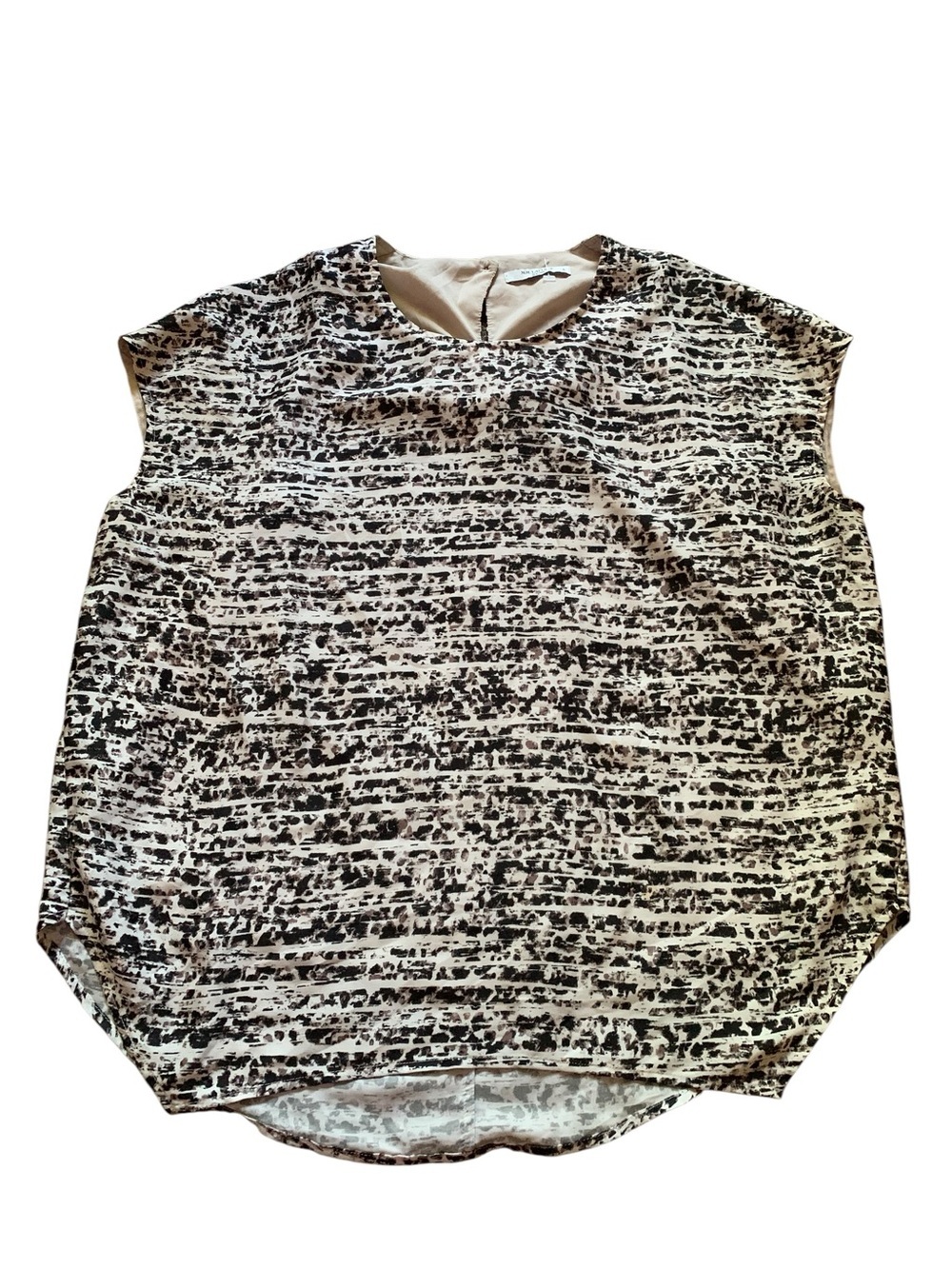 MM.LaFleur Womens S Abstract Animal Print Blouse Cap Sleeve High Low Top